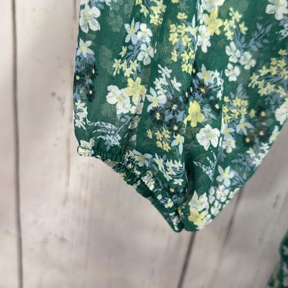 Banana Republic Green Floral Midi Dress Tall M Cottagecore Fall Boho - Picture 11 of 16